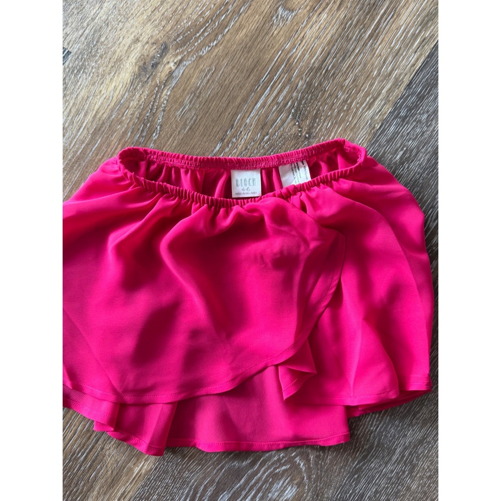 Bloch Girls Hot Pink Georgette Pull On Ballet Dance Skirt Mock Wrap Size 4-6